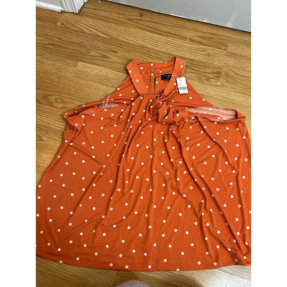 Lane Bryant Blouse Women 22/24 Orange White Polka Dots Twisted Halter-Neck NWT